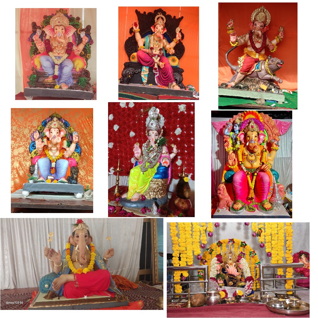 आकर्षक आणि सुबक गणेश मुर्त्यानी वेधले लक्ष ! अक्कलकोट शहर तालुक्यात मोठ्या गणेश मुर्त्या बसविण्याकडे वाढला कल !